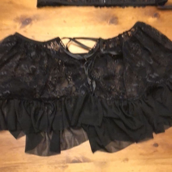 3 piece floral lace skirt set negligee black lingerie NEW - Picture 6 of 8